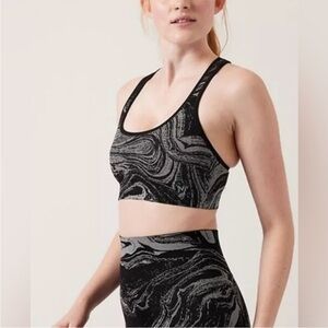 NWOT ATHLETA Aurora Shine ✨SILVER SHINE✨ Sports Bra Size medium silver/black